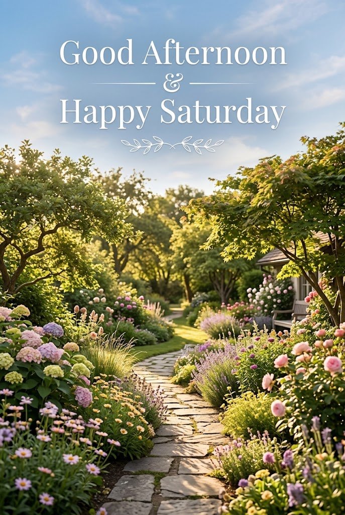 Good afternoon Saturday blessings with sunshine and peaceful garden scenery